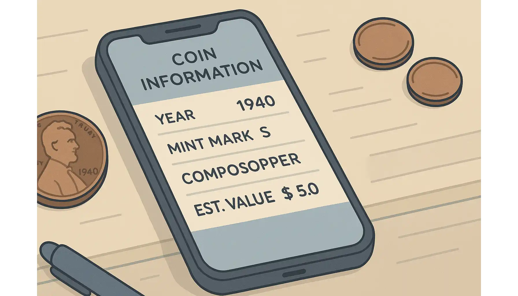 A smartphone with coin information after scanning,